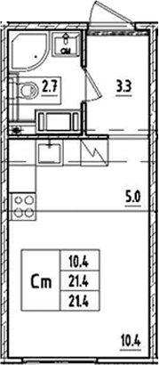 Планировка: Студия 21,4 м² в ЖК «Октябрьская набережная»