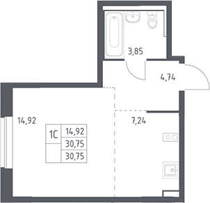 Планировка: Студия 30,8 м² в ЖК «Рублевский квартал»