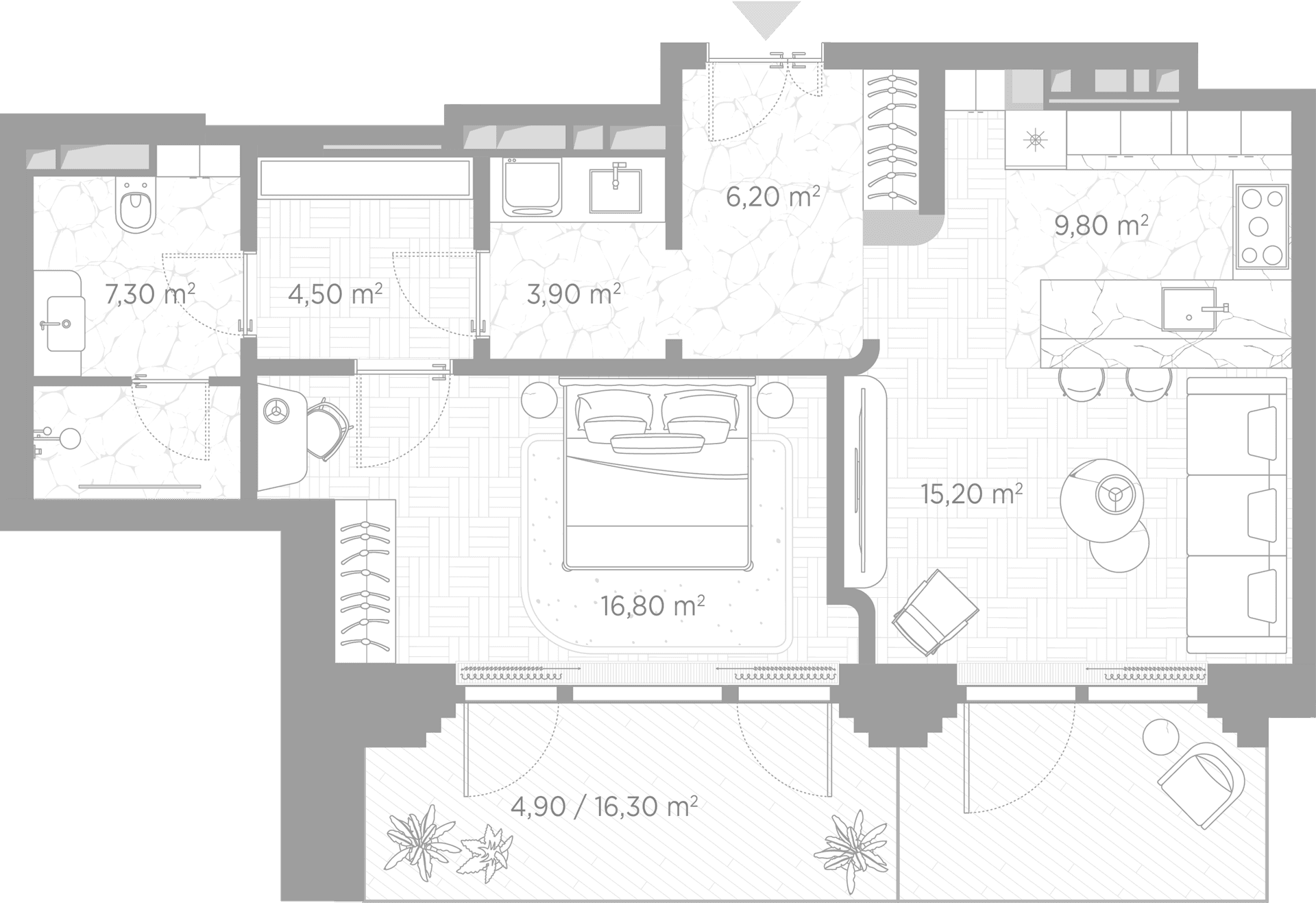 Планировка: 1-комнатная квартира 63,7 м² в ЖК «Николь»