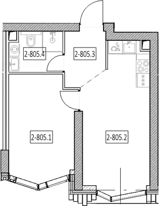 Планировка: Евродвушка 38,7 м² в ЖК «Айс Тауэрс»