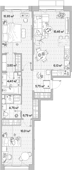 Планировка: Евротрёшка 80,9 м² в ЖК «МЫС»