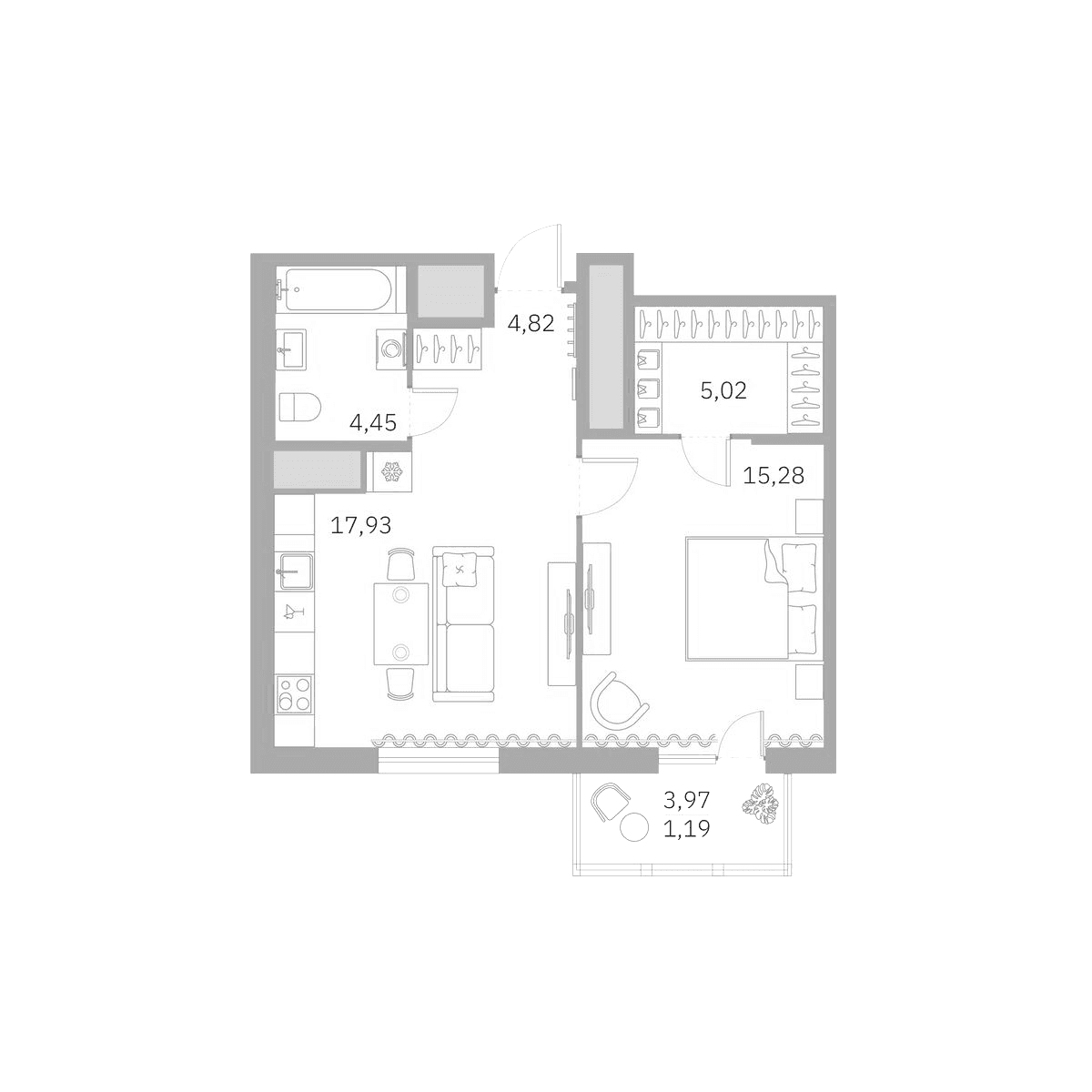 Планировка: Евродвушка 48,2 м² в ЖК «Talento»