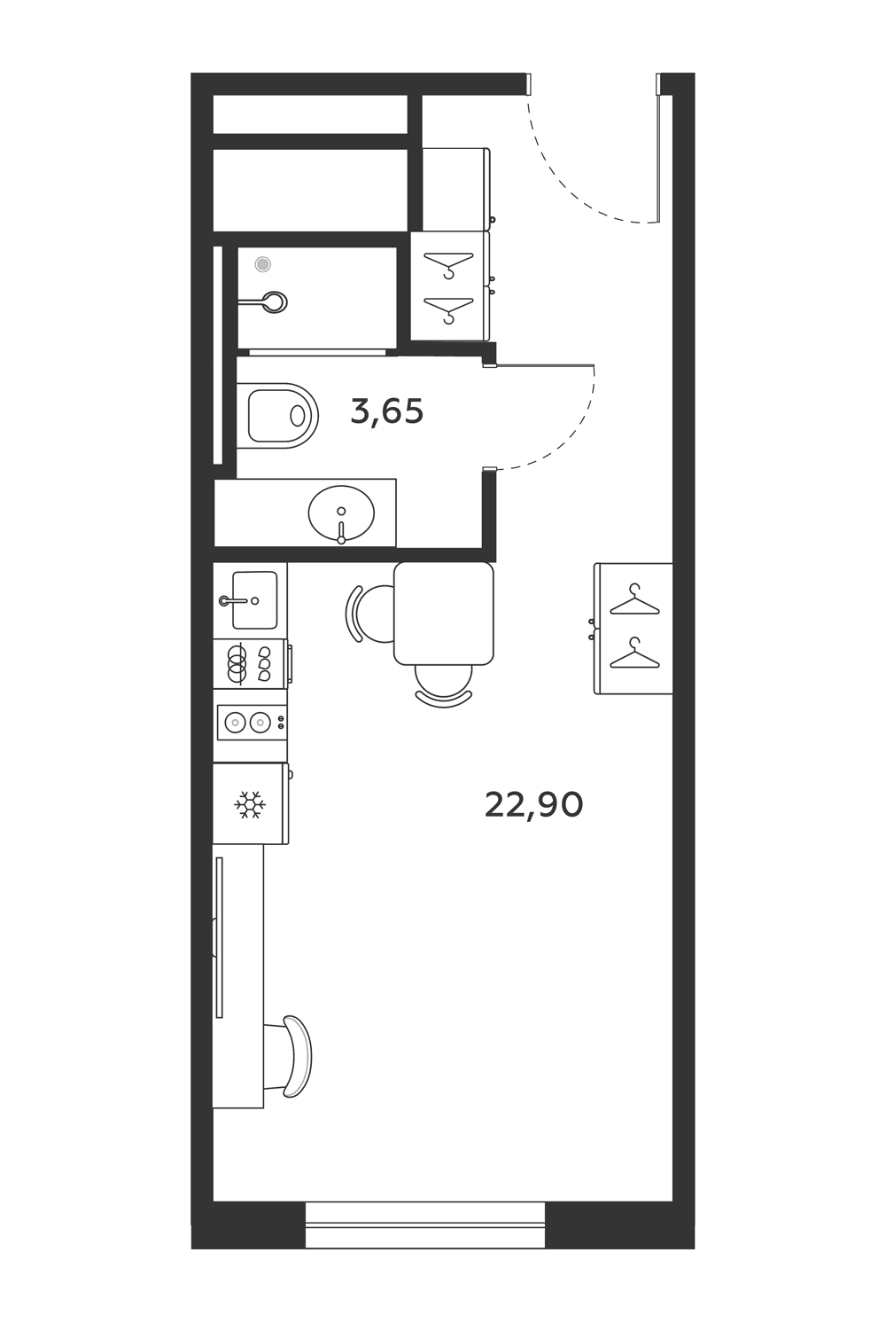 Планировка: Студия 26,6 м² в ЖК «МФК SAAN»