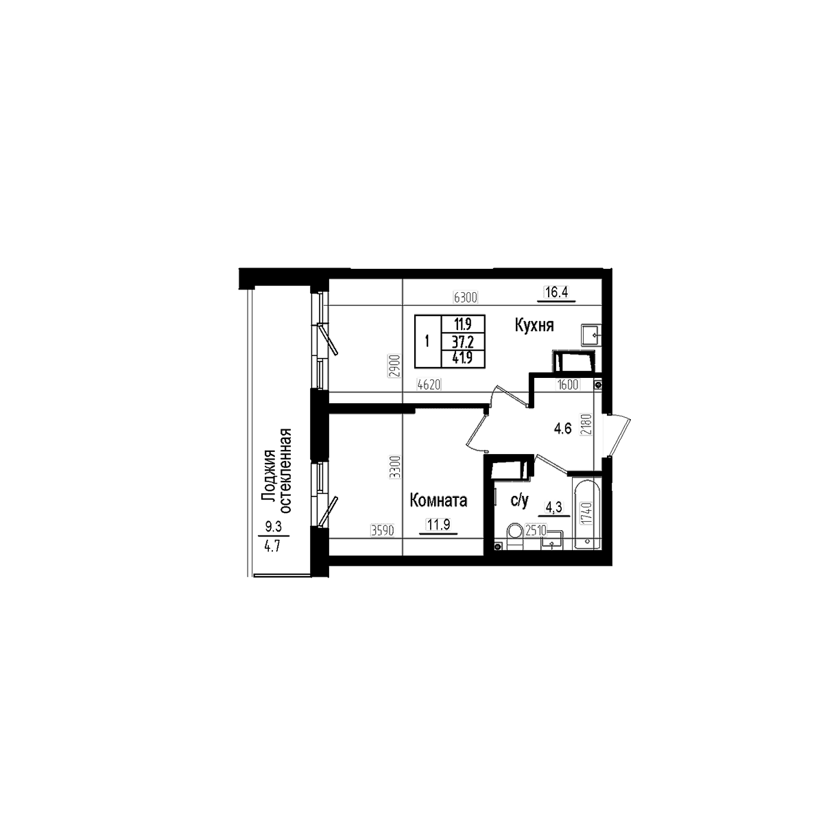 Планировка: Евродвушка 37,2 м² в ЖК «Прагма Сити»