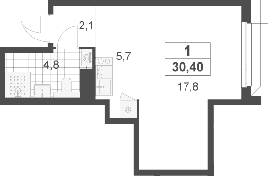 Планировка: Студия 30,4 м² в ЖК «Скандинавия»