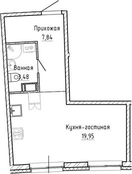Планировка: Студия 31,3 м² в ЖК «Аквилон Рива»