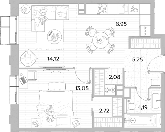 Планировка: Евродвушка 50,3 м² в ЖК «МЫС»