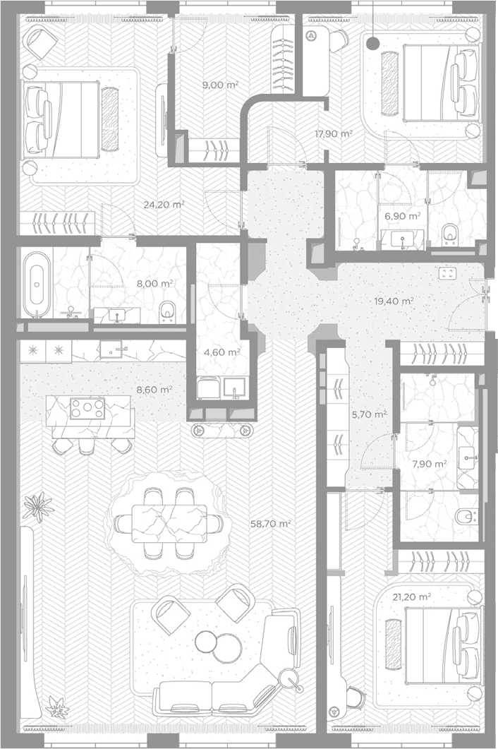 Планировка: 3-комнатная квартира 192,1 м² в ЖК «Николь»