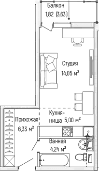 Планировка: Студия 29,6 м² в ЖК «Рига Хиллс»