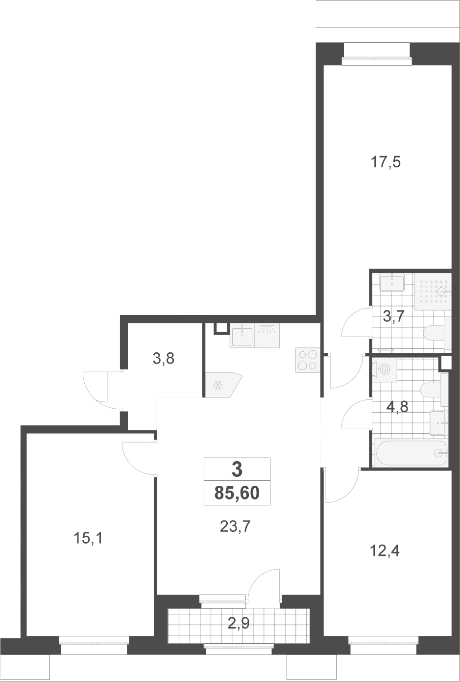 Планировка: Квартира евро-4 84,1 м² в ЖК «Деснаречье»
