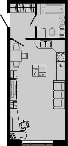 Планировка: Студия 32,6 м² в ЖК «PIXEL»