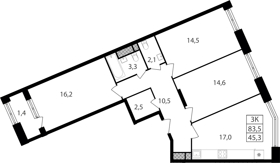3-комнатная квартира