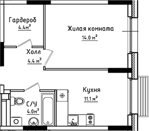 Планировка: 1-комнатная квартира 37,9 м² в ЖК «Коллекция»