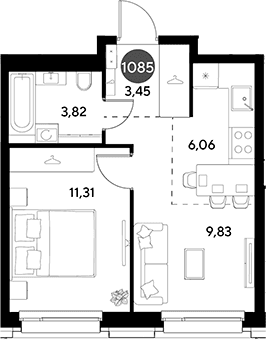 Планировка: Евродвушка 34,5 м² в ЖК «ЭВО»