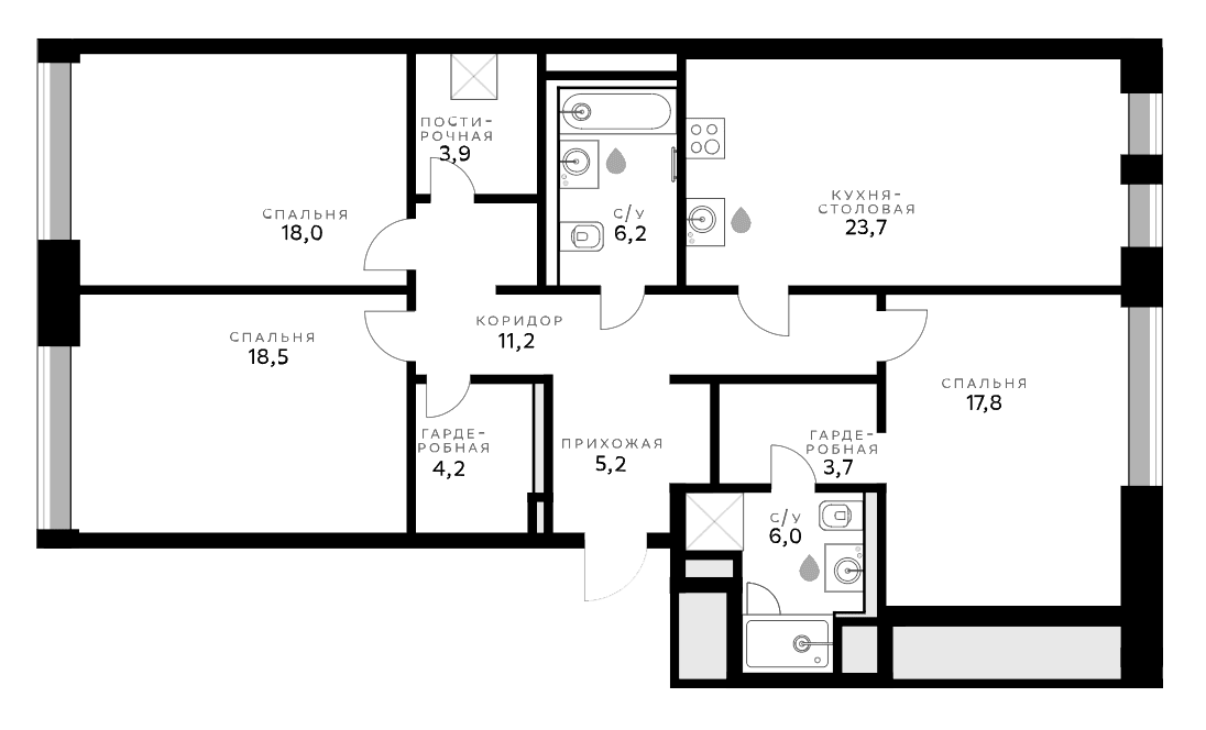 Планировка: Квартира евро-4 118,4 м² в ЖК «СберСити»