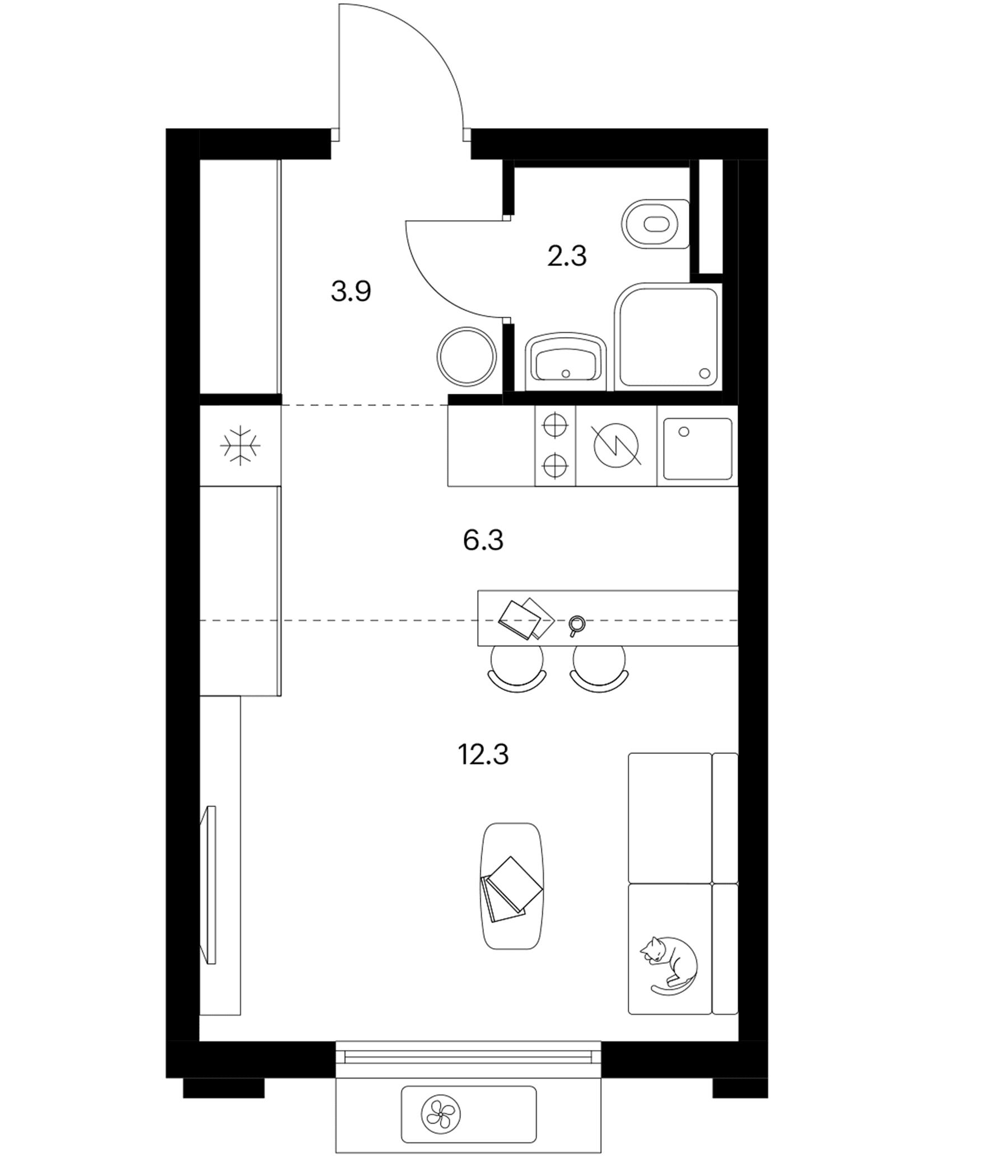 Планировка: Студия 24,8 м² в ЖК «Белая Дача парк»