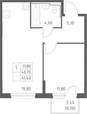 Планировка: Евродвушка 40,7 м² в ЖК «Химки Парк»