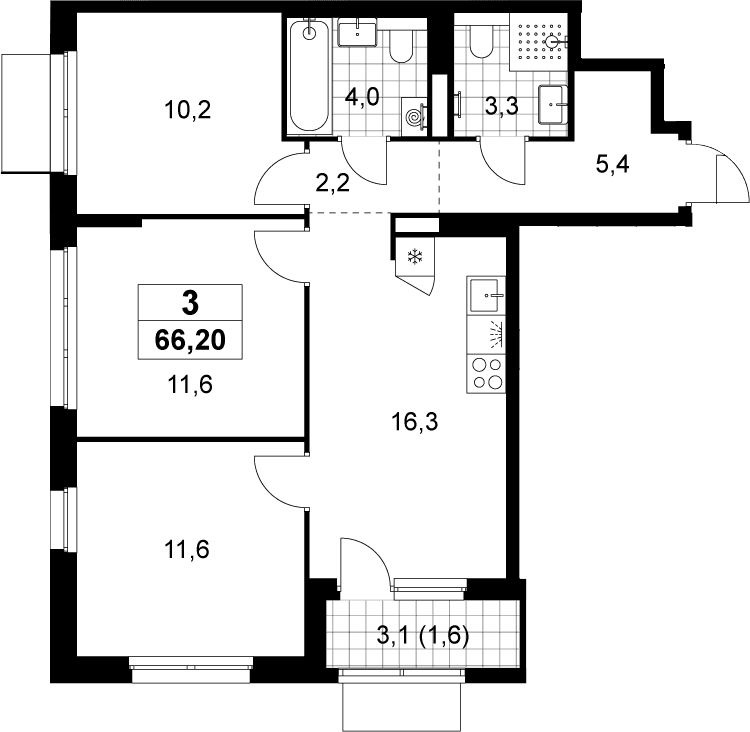 Планировка: Квартира евро-4 64,6 м² в ЖК «Деснаречье»