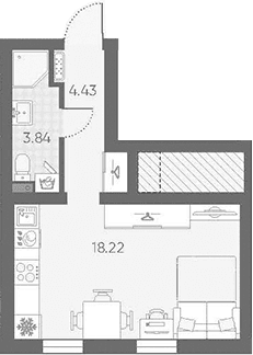 Планировка: Студия 26,5 м² в ЖК «Морская миля»