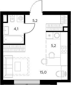 Планировка: Студия 29,5 м² в ЖК «Адмирал»