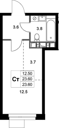 Планировка: Студия 23,6 м² в ЖК «Легенда Марусино»