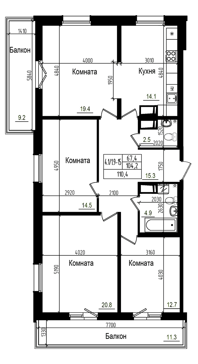 4-комнатная квартира