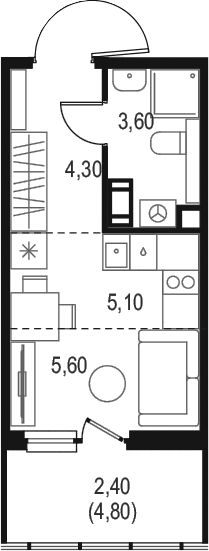 Планировка: Студия 18,6 м² в ЖК «Левел Мечникова»