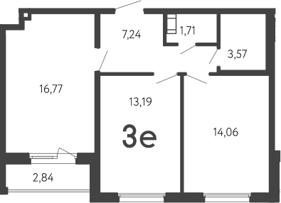 Планировка: Евротрёшка 56,5 м² в ЖК «17 линия»