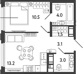 Планировка: 1-комнатная квартира 35,3 м² в ЖК «Гений»