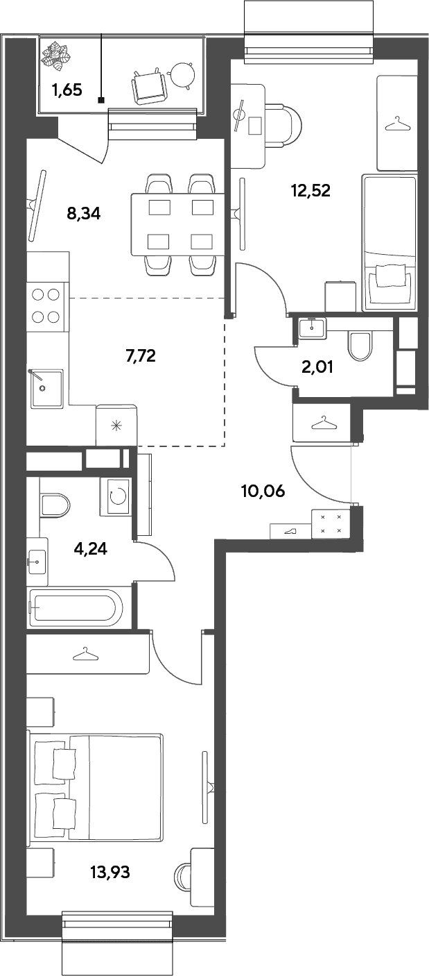 Планировка: Евротрёшка 58,8 м² в ЖК «Публицист»