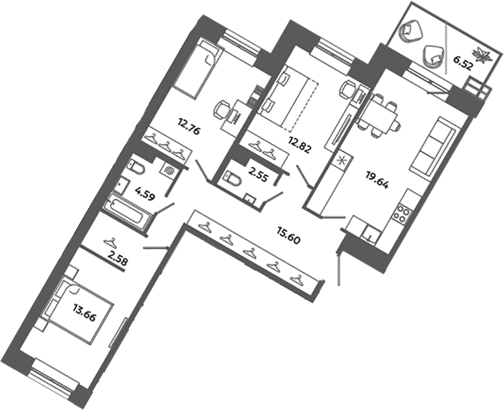 Планировка: Квартира евро-4 84,2 м² в ЖК «Загляденье»