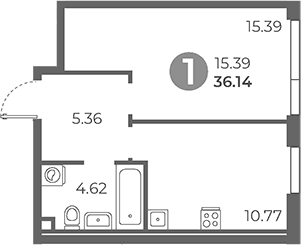 Планировка: 1-комнатная квартира 36,1 м² в ЖК «Нижегородская от Гранель»