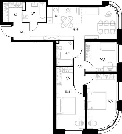 Планировка: Квартира евро-4 94,6 м² в ЖК «Адмирал»