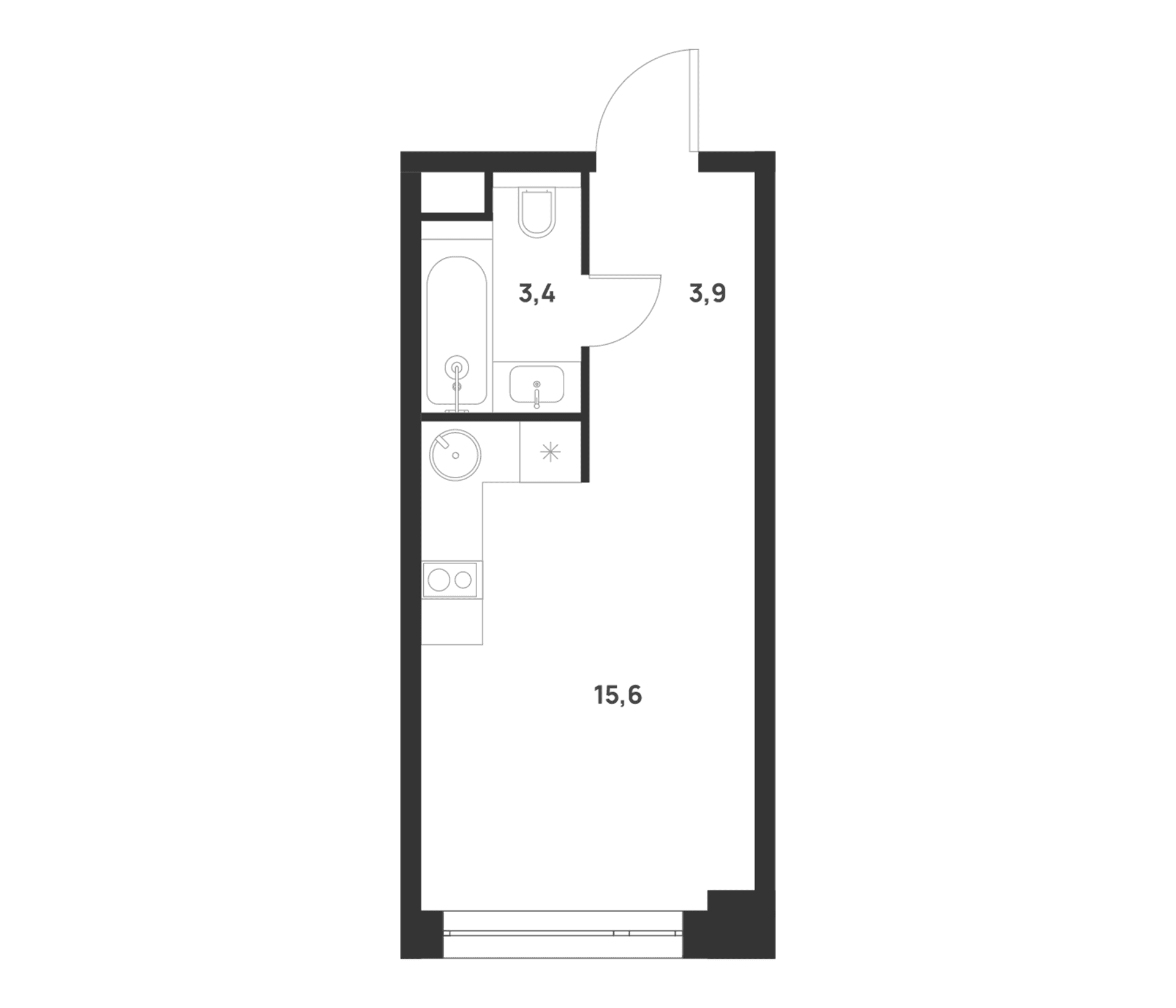 Планировка: Студия 22,9 м² в ЖК «ВОЙС»