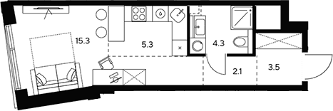 Планировка: Студия 30,5 м² в ЖК «НЕКСУС от Аквилон»