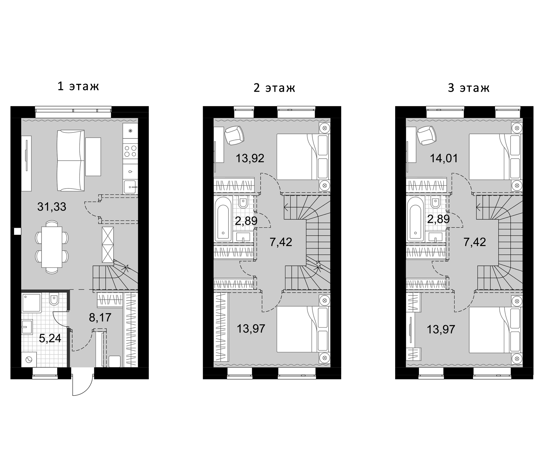 Планировка: Таунхаус 121,2 м² в ЖК «Жаворонки Клаб»