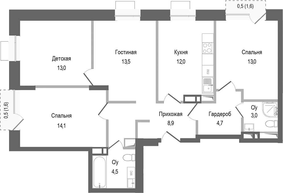 4-комнатная квартира