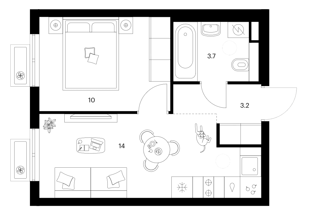 Планировка: 1-комнатная квартира 30,9 м² в ЖК «Ярославский»