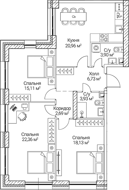 Планировка: Квартира евро-4 93,8 м² в ЖК «СЕЗАР СИТИ»