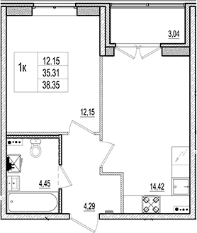 Планировка: Евродвушка 35,3 м² в ЖК «Ново-Антропшино»