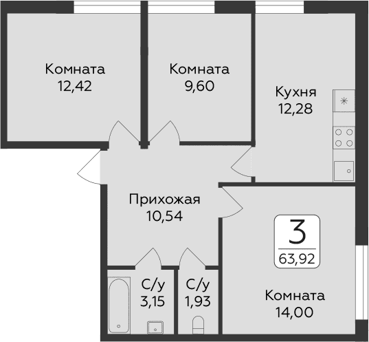 3-комнатная квартира