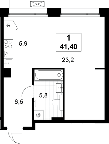 Планировка: Студия 41,4 м² в ЖК «Хольм»