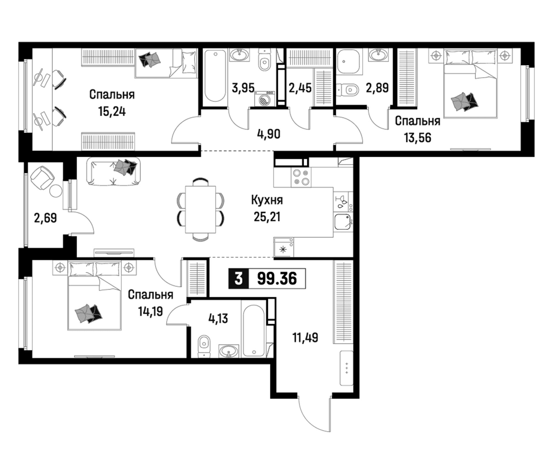 Планировка: Квартира евро-4 98 м² в ЖК «Максималист»