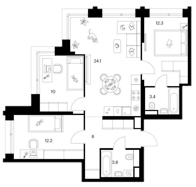 3-комнатная квартира