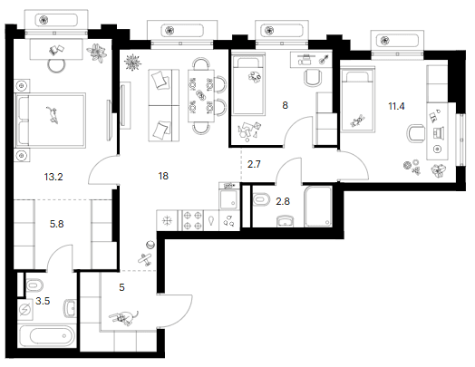 Планировка: 3-комнатная квартира 70,4 м² в ЖК «Ярославский»