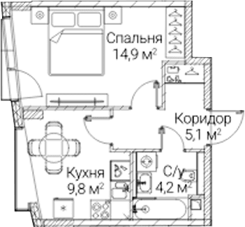 Планировка: 1-комнатная квартира 34 м² в ЖК «СЕЗАР БУДУЩЕЕ»