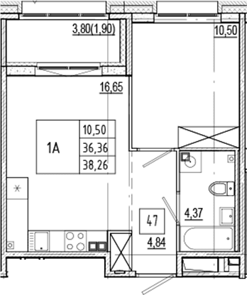 Планировка: Евродвушка 36,4 м² в ЖК «Ranta Residence»
