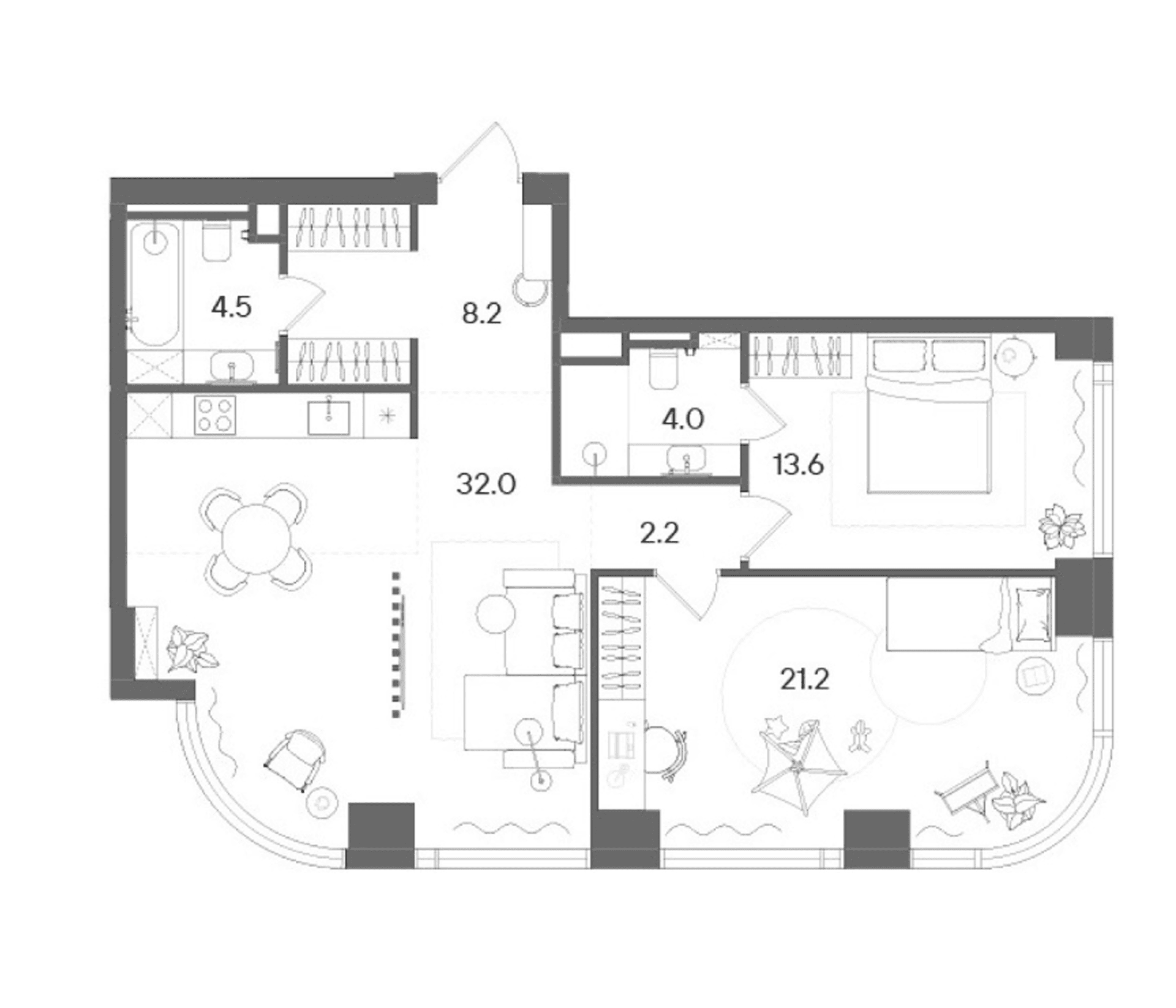 Планировка: Евротрёшка 85,7 м² в ЖК «СТОУН Блик»