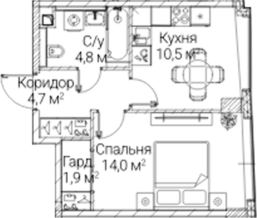 Планировка: 1-комнатная квартира 35,9 м² в ЖК «СЕЗАР БУДУЩЕЕ»