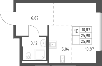 Планировка: Студия 25,9 м² в ЖК «Большое Юрлово»